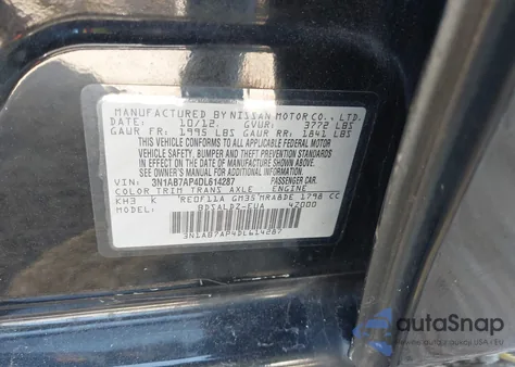 2013 Nissan Sentra Sv z USA, uszkodzony, nr VIN 3N1AB7AP4DL614287